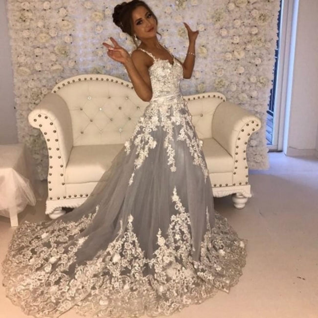 Beautiful A-line Long Sleeveless Sweetheart Prom Dresses With Lace-misshow.com