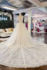 Beautiful A-Line Spaghetti Straps Appliques Wedding Dresses With Lace-misshow.com