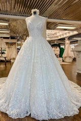 Beautiful A-Line Spaghetti Straps Appliques Wedding Dresses With Lace-misshow.com