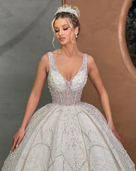 Beautiful Ball Gown Spaghetti Strap Wedding Dress With Beading-misshow.com