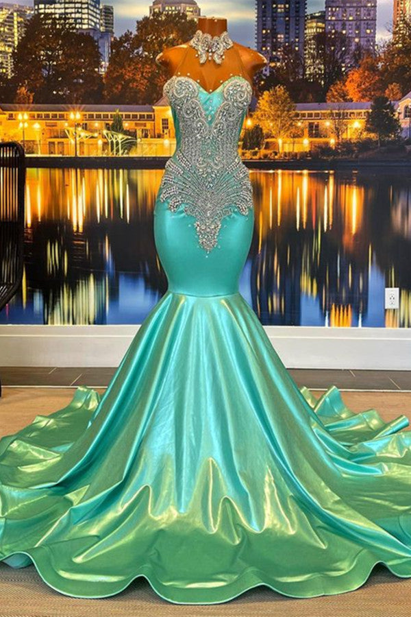 Beautiful High-neck Sweetheart Sleeveless Mermaid Prom Dress With Beading-misshow.com