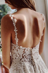 Beautiful Ivory A-Line Lace Wedding Dresses With Slit-misshow.com