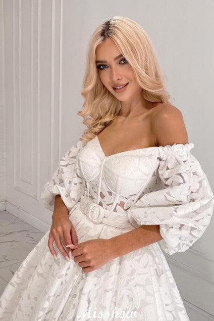 Beautiful Long A-line Off-the-shoulder Long Sleeves Lace Wedding Dress