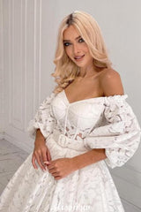 Beautiful Long A-line Off-the-shoulder Long Sleeves Lace Wedding Dress