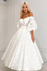 Beautiful Long A-line Off-the-shoulder Long Sleeves Lace Wedding Dress