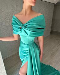 Beautiful Long A-line Off-the-shoulder Prom Dress With Slit-misshow.com