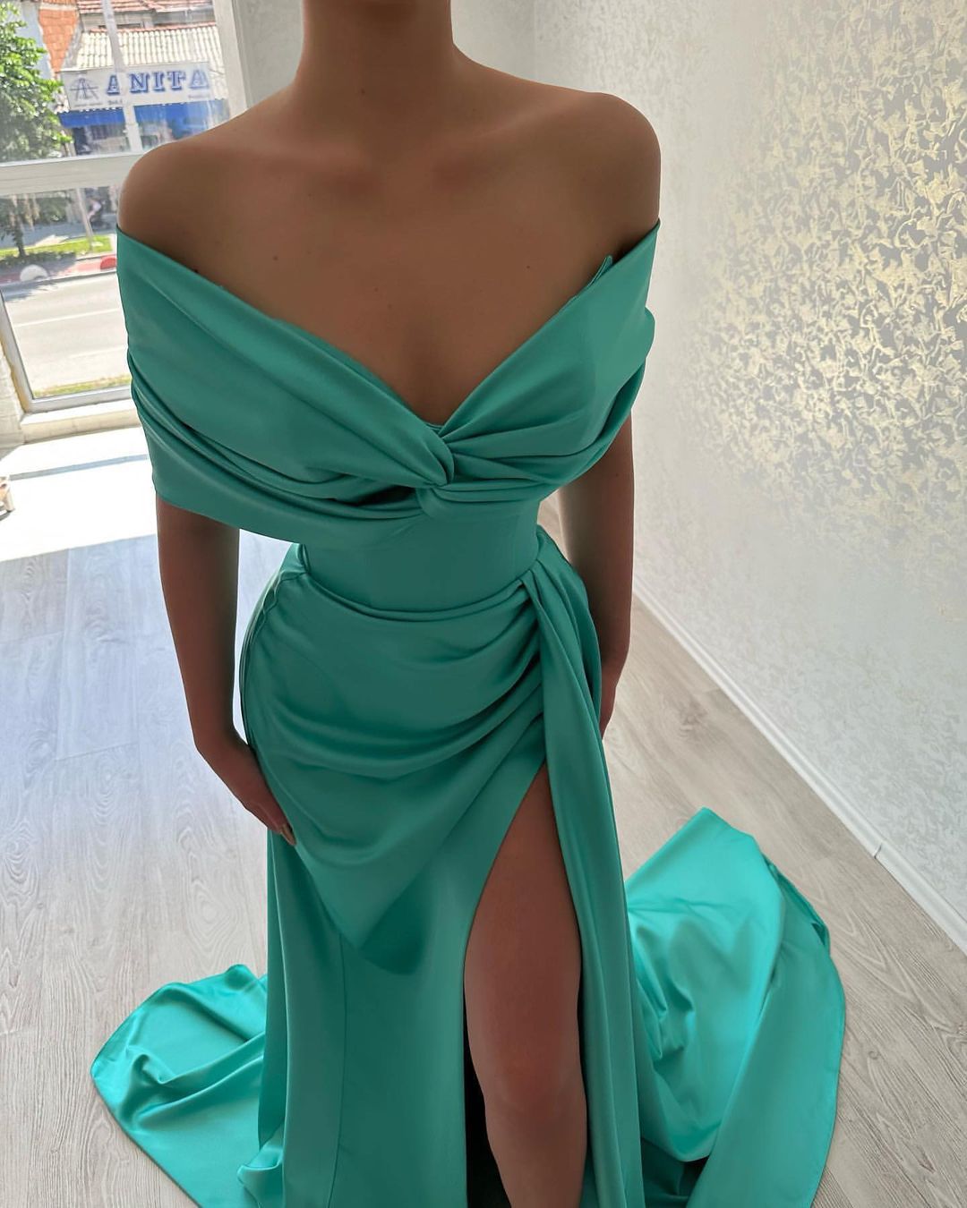 Beautiful Long A-line Off-the-shoulder Prom Dress With Slit-misshow.com