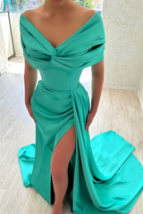 Beautiful Long A-line Off-the-shoulder Prom Dress With Slit-misshow.com