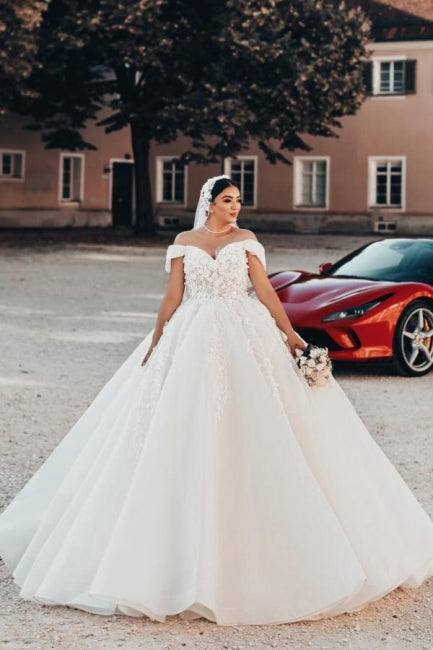 Beautiful Long A-Line Off-the-shoulder Sleeveless Wedding Dresses with Lace