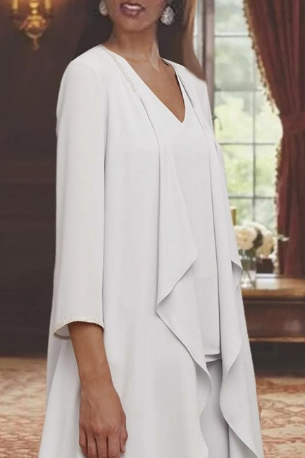 Beautiful Long Chiffon Simple Mother of The Bride Suit with Wrap