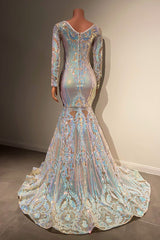 Beautiful Long Mermaid Lace Long Sleeves Evening Dress With Train-misshow.com