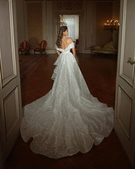 Beautiful Long Mermaid Off-the-shoulder Sequined Sleeveless Weddding Dress-misshow.com