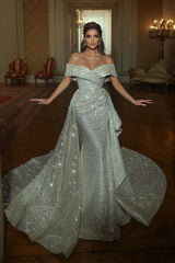 Beautiful Long Mermaid Off-the-shoulder Sequined Sleeveless Weddding Dress-misshow.com