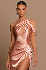 Beautiful Long Mermaid One Shoulder Satin Prom Dress With Slit-misshow.com