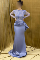 Beautiful Long Mermaid Satin Prom Dress With Beading-misshow.com