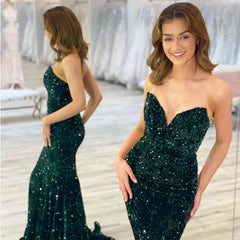 Beautiful Long Mermaid Sequined Sleeveless Prom Dress-misshow.com