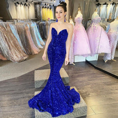 Beautiful Long Mermaid Sequined Sleeveless Prom Dress-misshow.com