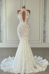 Beautiful Long Mermaid Sleeveless Wedding With Dresses Lace