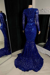 Beautiful Long Mermaid V-neck Prom Dress With Long Sleeves-misshow.com