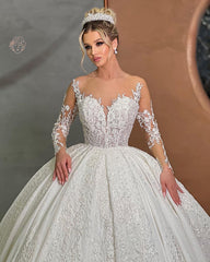 Beautiful Long White Sweetheart Ball Gown Wedding Dress-misshow.com