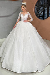 Beautiful Long White Sweetheart Ball Gown Wedding Dress With Applique-misshow.com