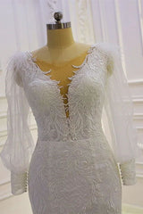 Beautiful Mermaid Long Sleeves Lace Appliques Wedding Dress With Train-misshow.com