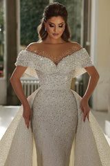 Beautiful Mermaid Panel Portrait Wedding Dresses With Beaded-misshow.com