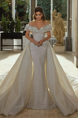 Beautiful Mermaid Panel Portrait Wedding Dresses With Beaded-misshow.com