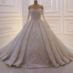 Beautiful Off-the-shoulder Long Sleeves Wedding Dress With Lace-misshow.com