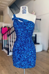 Beautiful One Shoulder Sequined Sleeveless Short Homecoming Dresses-misshow.com