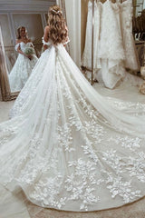 Beautiful Princess Off-the-shoulder A-line Appliques Wedding Dress With Train-misshow.com