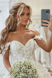 Beautiful Princess Off-the-shoulder A-line Appliques Wedding Dress With Train-misshow.com