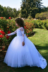 Beautiful Puffy Beaded Flower Girls Dresses With Long Sleeves-misshow.com