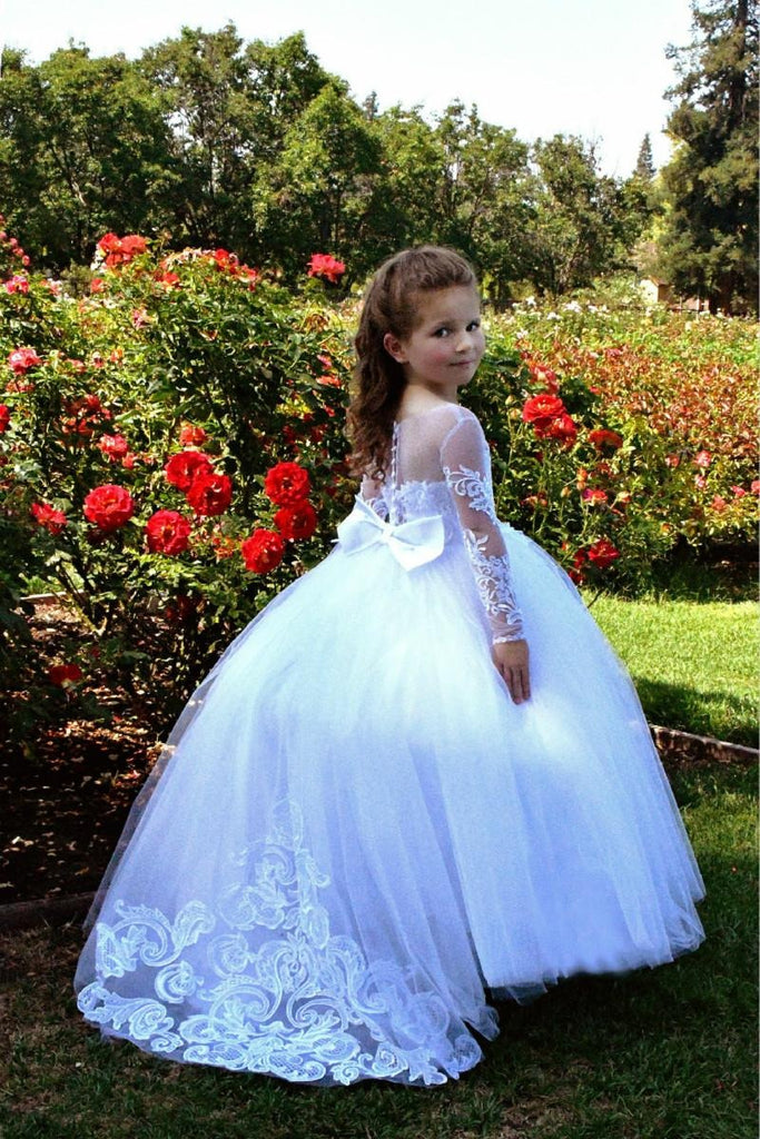 Beautiful Puffy Beaded Flower Girls Dresses With Long Sleeves misshow