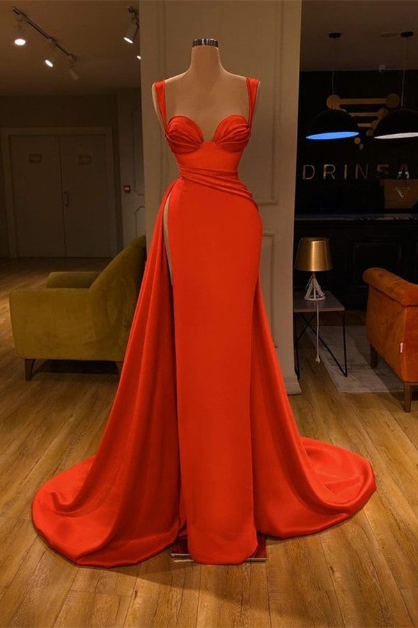 Beautiful Red Starps Sweetheart Long Prom Dress With Split-misshow.com