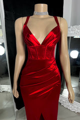 Beautiful Spaghetti Strap V-neck Split Front Mermaid Prom Dress-misshow.com