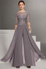 Beautiful Two Pieces Chiffon Scoop Half Sleeve Bridesmaid Dresses With Appliques