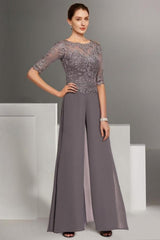 Beautiful Two Pieces Chiffon Scoop Half Sleeve Bridesmaid Dresses With Appliques