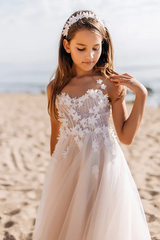 Beautiful White A-line Sleeveless Appliques Flower Girls Dress-misshow.com