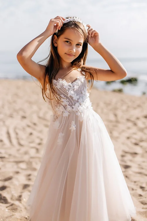 Beautiful White A-line Sleeveless Appliques Flower Girls Dress-misshow.com