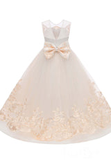 Beige Scoop Neck Sleeveless Ball Gown Flower Girls Dress-misshow.com