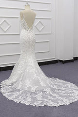 Best Spaghetti Strap Appliques Mermaid Wedding Dress-misshow.com