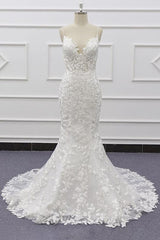 Best Spaghetti Strap Appliques Mermaid Wedding Dress-misshow.com