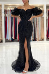 Black Evening Dresses in Long Glitter | Prom dresses with sleeves-misshow.com