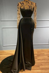 Black long evening dress with sleeves Prom dresses in glitter-misshow.com