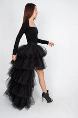 Black Women Tulle Skirt Casual Ballet Princess Skirt Long Maxi Tutu Skirt-misshow.com