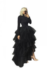 Black Women Tulle Skirt Casual Ballet Princess Skirt Long Maxi Tutu Skirt-misshow.com