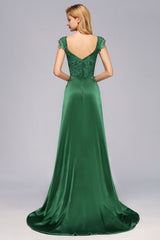 MISSHOW offers Cap Sleeve aline appliques Bridesmaid Dress Green Side Split Wedding Party Dress with Sweep Train at a good price from Misshow