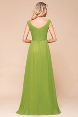 Cap Sleeve Aline Bridesmaid Dress Green Long Simple Maid of Honor Dress-misshow.com