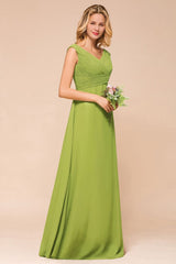 Cap Sleeve Aline Bridesmaid Dress Green Long Simple Maid of Honor Dress-misshow.com